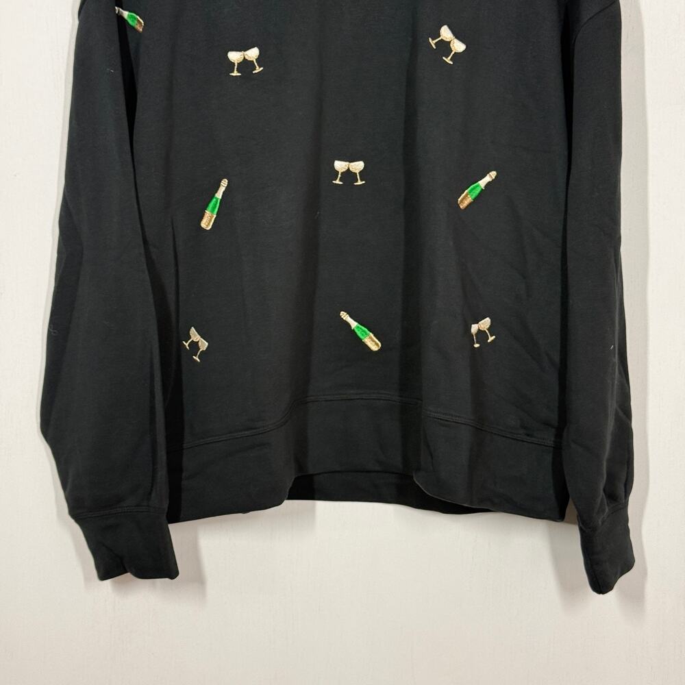 J Crew Party Drinks Embroidered Sweatshirt Women's Size XL Black Knit Preppy NWT - Picture 4 of 8